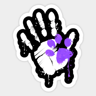 High Five Hand Print With Purple Paw Print On Purrsday Sticker